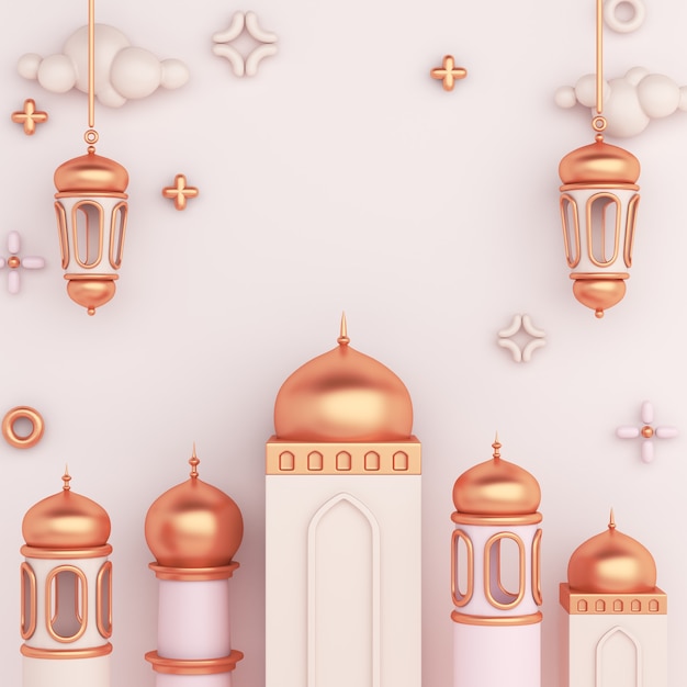 Islamic decoration background with arabic lantern and mosque