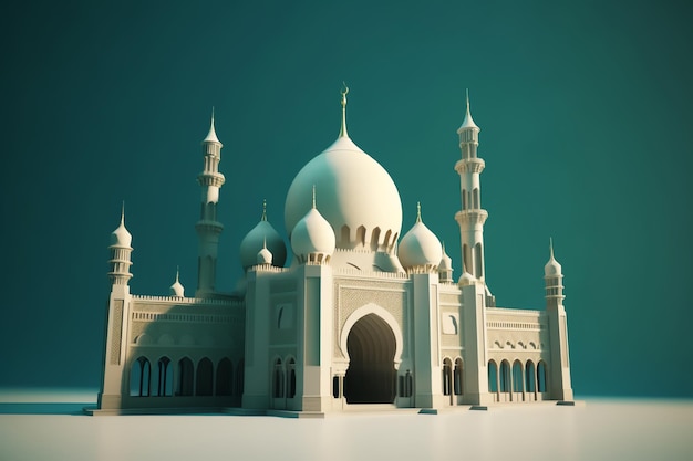 Islamic decoration background with beautiful mosque cartoon style ramadan kareem mawlid iftar isra miraj eid al fitr adha muharram copy space text area 3D illustration