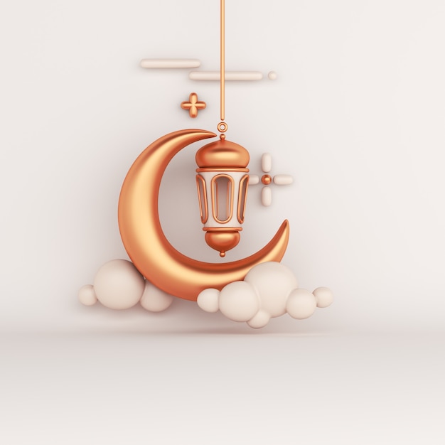 Islamic decoration background with crescent arabic lantern