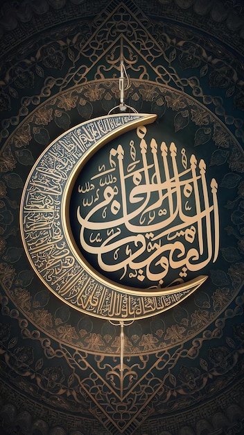 Islamic decoration with crescent arabic lantern quran