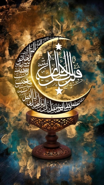 Islamic decoration with crescent arabic lantern quran