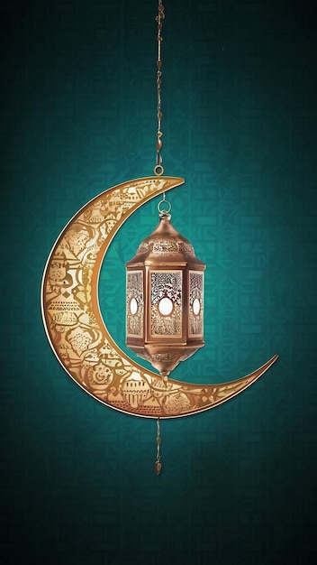 Islamic decoration with crescent arabic lantern quran