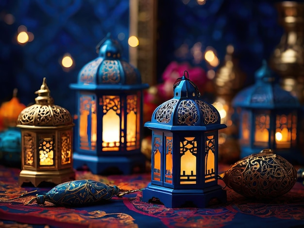 Islamic Elegance Eid Mubarak Lamp Photo with Stylish Crescent Moonlight and Luminous Glow