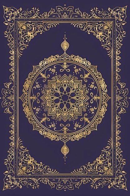 Photo islamic elegant golden luxury ornamental with islamic pattern and decorative ornament frame purple background