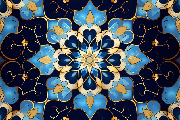 Islamic floral blue and gold pattern islamic floral wallpaper background themes