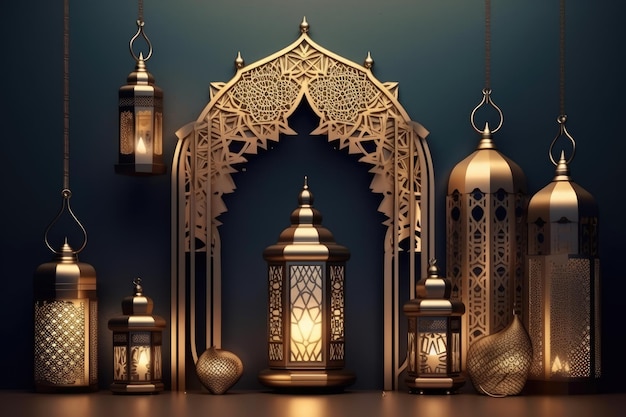 Islamic greeting eid mubarak cards for muslim holida generative ai