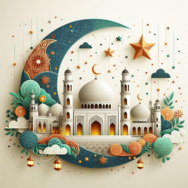 Islamic greeting Eid Mubarak cards for Muslim HolidaysEidUlAdha festival celebrationArabic Ramad