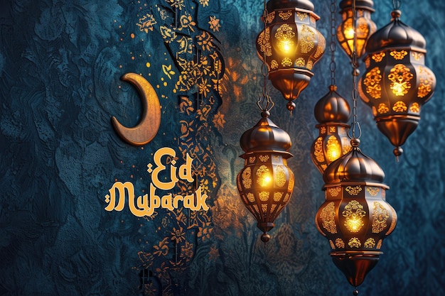 Islamic greeting eid mubarak lantern illustration ramadan kareem beautiful ornament background