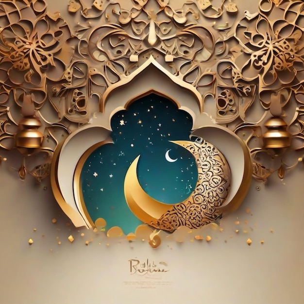 Islamic greeting Ramadan Kareem card design background with the crescent moon