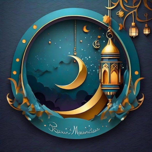 Islamic greeting Ramadan Kareem card design background with the crescent moon