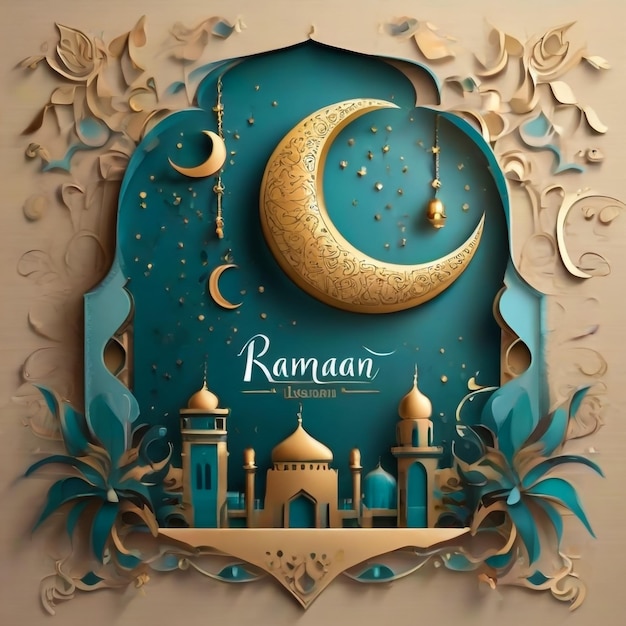 Islamic greeting Ramadan Kareem card design background with the crescent moon