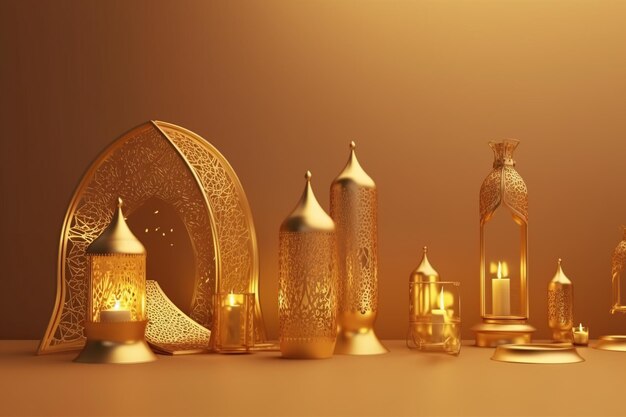 Photo islamic greetings ramadan kareem background with beautiful gold generative ai