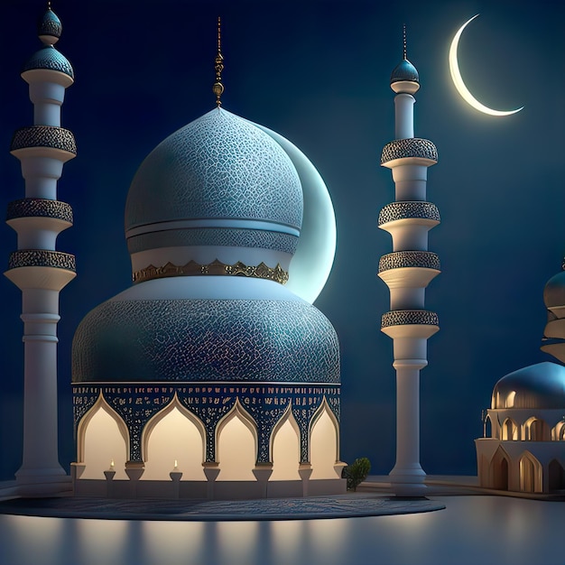 Islamic Greetings with Mosque Moon and Golden Royal Design