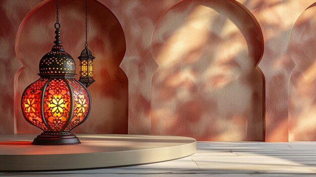 islamic lamp on the podium and free space for writing