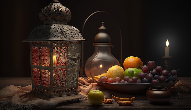 Islamic lantern beautiful 3d scene with candle background photo illustration