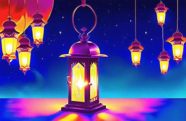 Islamic Lantern Lamp for Ramadan Kareem Eid Greetings for Muslim Festival of fasting AI generated