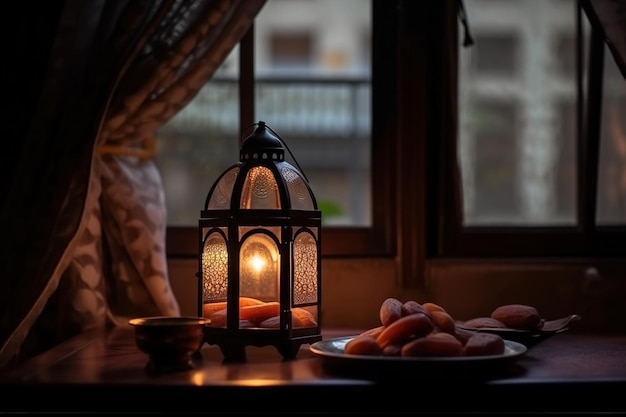 Islamic lantern on a table by the window