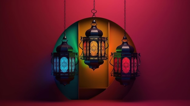 Islamic lantern with colorful background for both ramadan and adha Eid al Adha the Feast of Sacrifice Generative AI