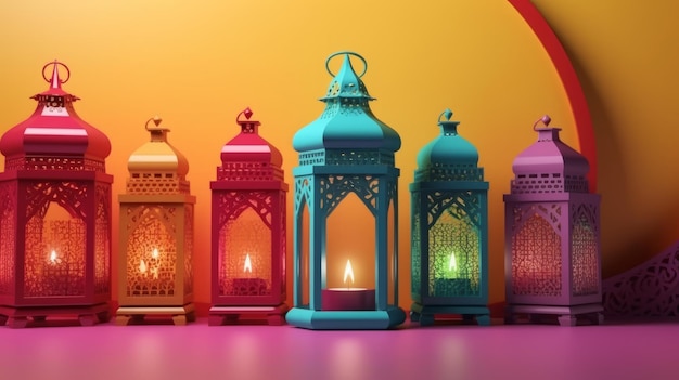 Islamic lantern with colorful background for both ramadan and adha Eid al Adha the Feast of Sacrifice Generative AI