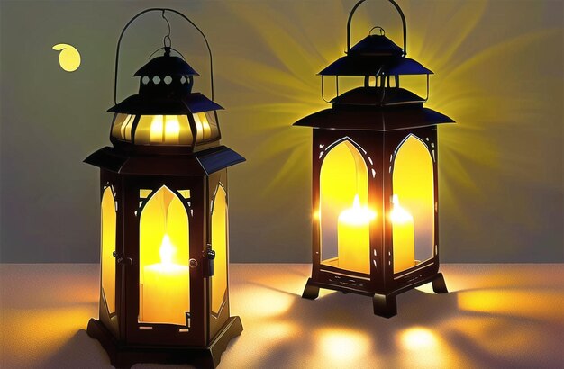 Islamic Lanterns banner for Ramadan Kareem Eid Mubarak Ai generated for Muslim Islamic Ramadan