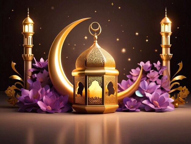 Islamic Lovely Eid Mubarak Greeting in Three Dimensions