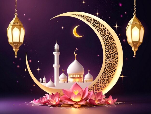 Islamic Lovely Eid Mubarak Greeting in Three Dimensions