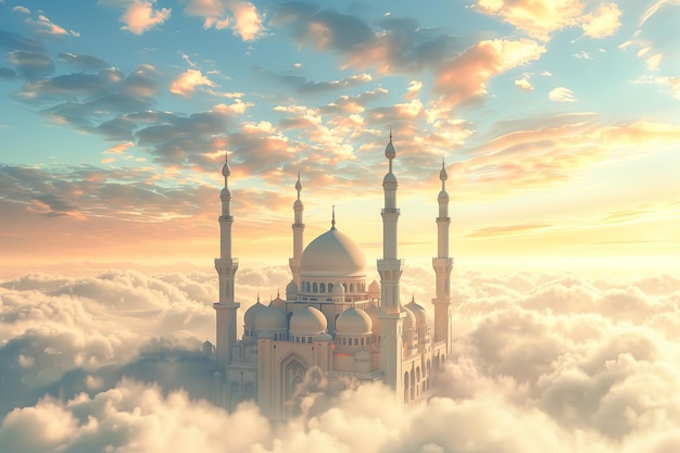 islamic mosque above the clouds ramadan kareem background