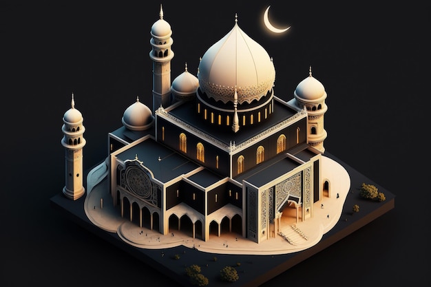 Islamic Mosque crescent moon Ramadan Kareem themed illustration background