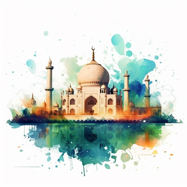 Islamic mosque illustration in watercolor effect