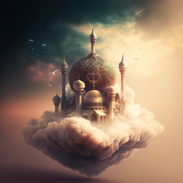 Islamic Mosques A Digital Art Illustration Showcasing the Beauty of Mosque Design