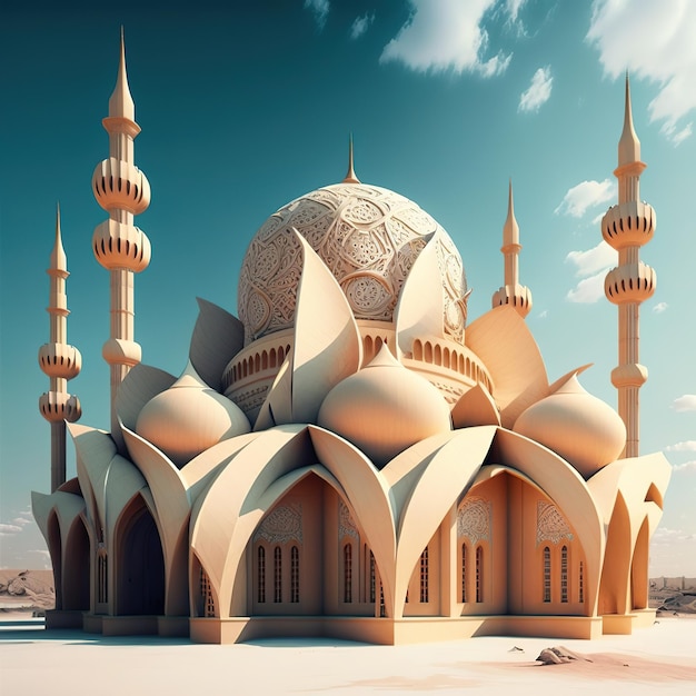 Islamic Mosques A Digital Art Illustration Showcasing the Beauty of Mosque Design