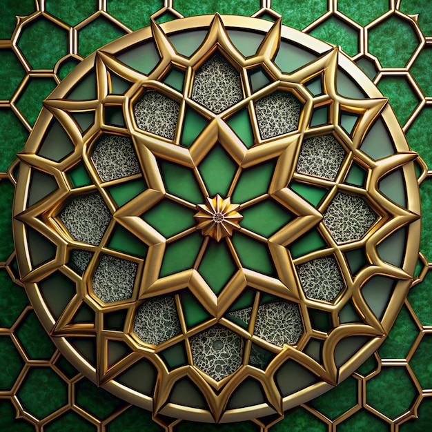 Islamic pattern black green gold background