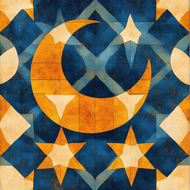 Islamic pattern blue and orange geometric pattern