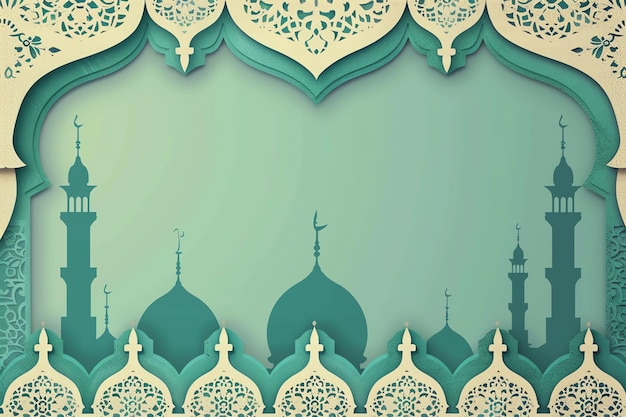 Islamic patterned border with crescent moon illustration Arabic Eid Mubarak Background