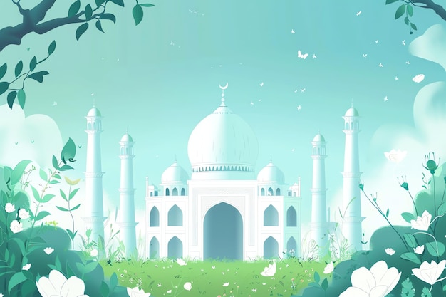 Islamic patterned border with crescent moon illustration Arabic Eid Mubarak Background