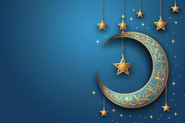 Islamic patterned border with crescent moon illustration Arabic Eid Mubarak Background