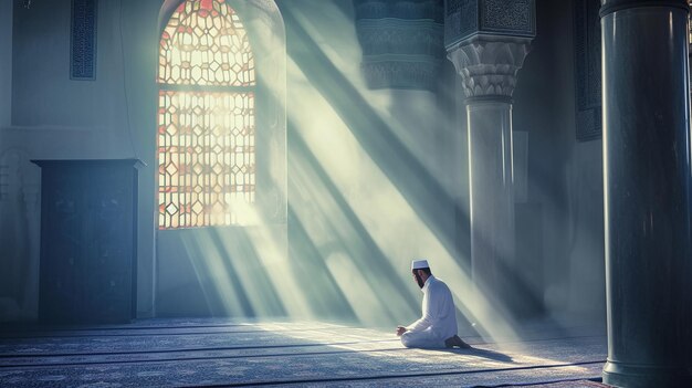 Islamic photo Muslim man praying in the mosque