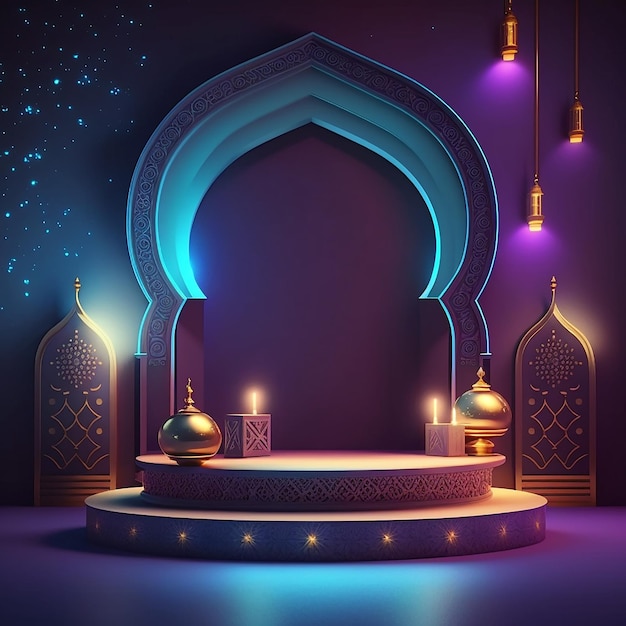 Islamic Ramadan background with a beautiful podium stage Ai generative