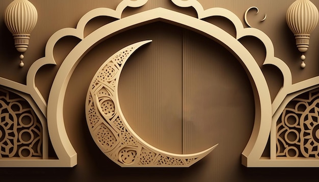 Islamic ramadan greeting background with 3d wooden Generative AI