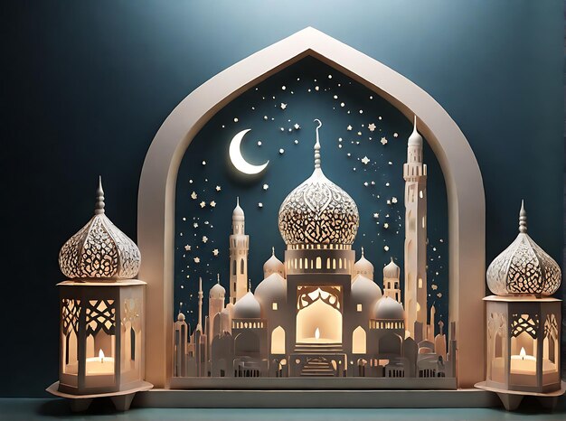 Islamic ramadan kareem moon mosque pattern for 3d glass with nice background generative by Ai