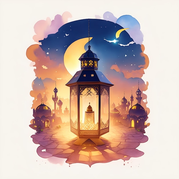 islamic ramadan Lantern at night illustration