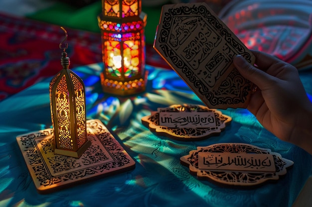 Photo islamic ramadan lantern with decorations