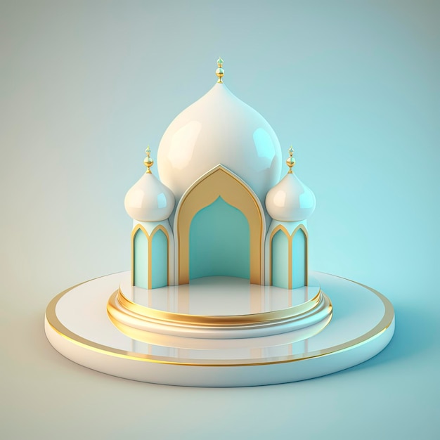 Islamic ramadan podium background of futuristic and modern 3d realistic mosque with scene and stage for product display