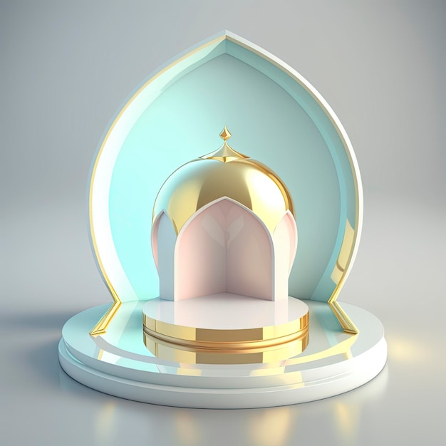 Islamic ramadan podium background of futuristic and modern 3d realistic mosque with scene and stage for product display