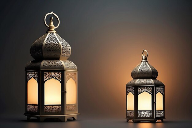 Islamic style lantern design for ramadan celebration with copy space