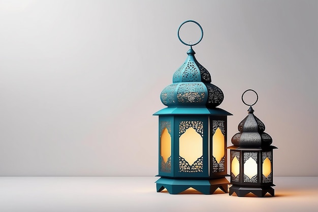 Photo islamic style lantern design for ramadan celebration with copy space