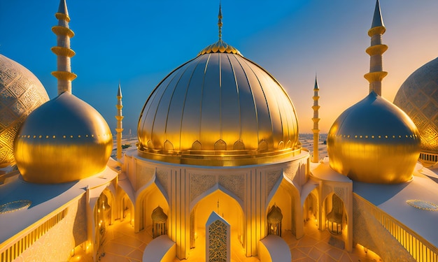 Islamic wallpaper ramadan kareem background with beautiful gold mosque