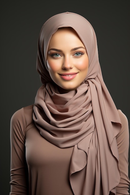 an islamic woman with syari hijab showing her smile