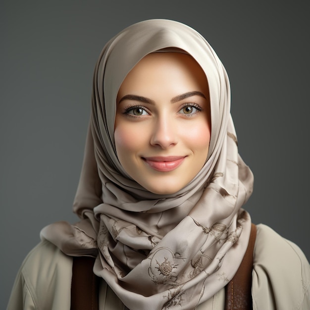 an islamic woman with syari hijab showing her smile