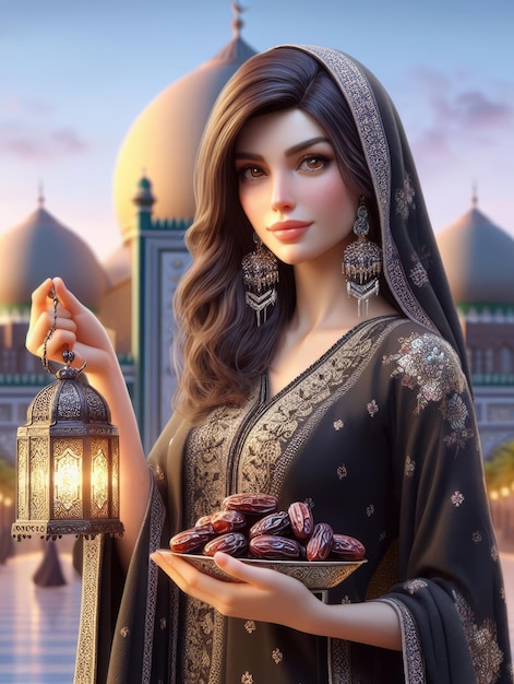 islamin arabian girl holding dates